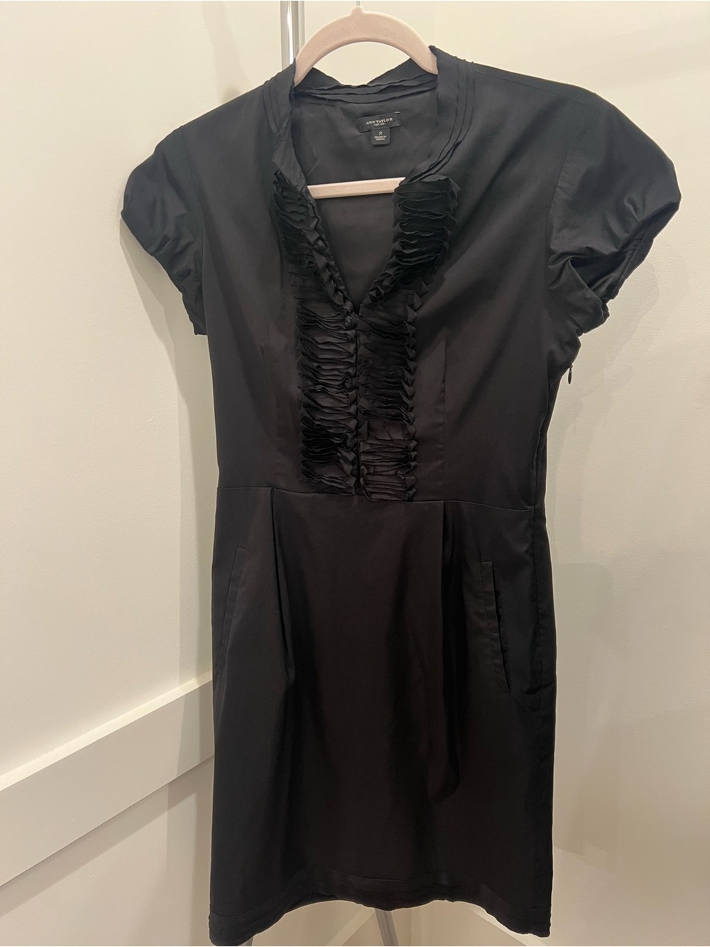 Ann Taylor Black Ruffle-Front Short Dress